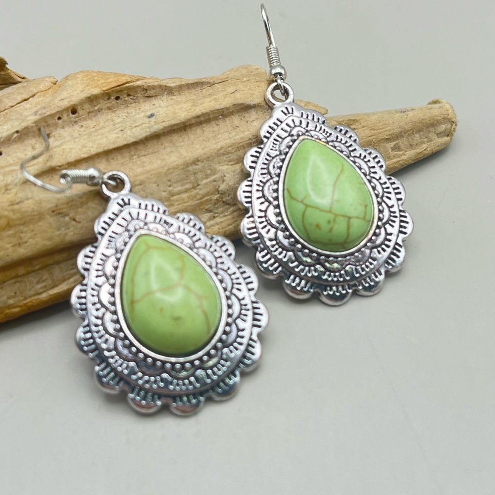 Silver and Green Teardrop Earrings